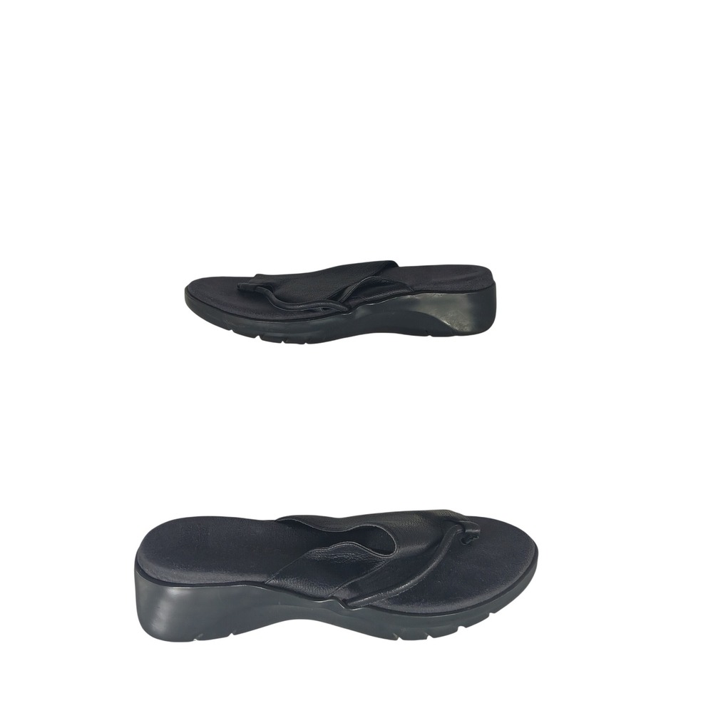 Aerosoles Bunk Tred 7.5B Black Leather Wedge Platform Toe Loop Sandals Y2K Boho